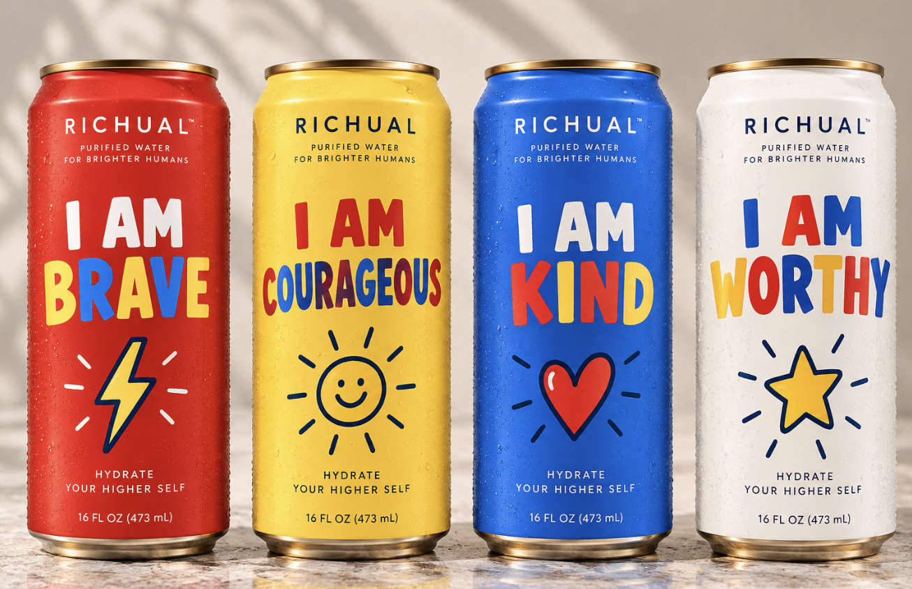 New Richual Kids cans: I Am Brave, I Am Courageous, I Am Kind, I Am Worthy